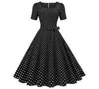 1950s Dresses for Women UK Vintage Elegant 1940s 50s Style Audrey Hepburn Rockabilly Short Sleeve Polka Dots A Line Swing Midi Skater Tea Dress Cocktail Party Evening Prom Gown Plus Size B#Black XXL