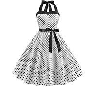 1950s Dresses for Women UK Vintage Rockabilly 50s Style Audrey Hepburn 1940s Halter Neck Polka Dot Summer Swing A Line Skater Midi Tea Dress Cocktail Party Evening Prom Gown Plus Size A#White XL