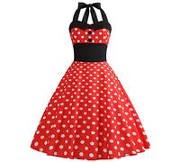 1950s Dresses for Women UK Vintage Rockabilly 50s Style Audrey Hepburn 1940s Halter Neck Polka Dot Summer Swing A Line Skater Midi Tea Dress Cocktail Party Evening Prom Gown Plus Size B#Red XXL