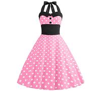 1950s Dresses for Women UK Vintage Rockabilly 50s Style Audrey Hepburn 1940s Halter Neck Polka Dot Summer Swing A Line Skater Midi Tea Dress Cocktail Party Evening Prom Gown Plus Size B#Rose Medium