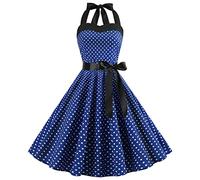 1950s Dresses for Women UK Vintage Rockabilly 50s Style Audrey Hepburn 1940s Halter Neck Polka Dot Summer Swing A Line Skater Midi Tea Dress Cocktail Party Evening Prom Gown Plus Size A#Dark Blue L