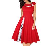 1950s Dresses for Women UK Vintage Rockabilly Retro 1940s 50s Fancy Style Summer Sleeveless Spliced Polka Dots A Line Swing Midi Skater Tea Dress Cocktail Party Evening Prom Gown Plus Size C#Red L