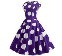 1950s Dresses for Women, Vintage Crew Neck Dress Retro Polka Dot Short Sleeve Dress Stretchy High Waist Dress A Line Large Skirt Dress Rockabilly Swing Dress Dance Club Festival Party Dress Purple