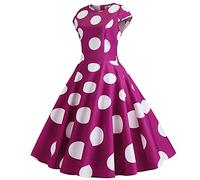 1950s Dresses for Women, Vintage Crew Neck Dress Retro Polka Dot Short Sleeve Dress Stretchy High Waist Dress A Line Large Skirt Dress Rockabilly Swing Dress Dance Club Festival Party Dress Hot Pink