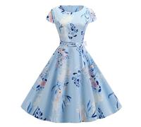 1950s Dresses for Women Vintage Floral Print Short Sleeve Rockabilly A-Line Swing Tea Dress Cocktail Evening Party Gown for Wedding Guest Royal Ascot Summer Holiday Formal Prom