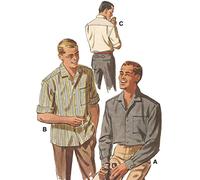 1950s Pattern, Men's Sports Shirt with Pocket - Chest: 38”- 40” (96.5cm - 101.6cm)