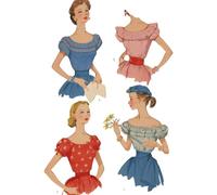 1950's Pattern, Peasant Gypsy Top, Blouses, Latin Off The Shoulder - Bust: 28" (71.12cm)