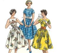 1950s Pattern, Rockabilly Swing Dress - 'Easy to Sew' - Bust: 38'' (96.5 cm), Black and White