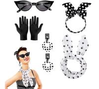 1950s Rockabilly Costume Accessories Set Polka Dot Headband Glasses #01