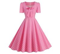 1950s Rockabilly Dresses for Women Retro Sweetheart Neck Short Sleeve Flowy Gingham Dress with Front Bow Women's 50s 60s A Line Party Cocktail Tea Dresses Vintage Style S-XXL