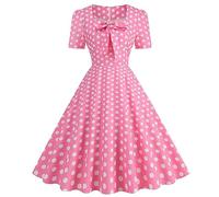 1950s Rockabilly Dresses for Women Retro Sweetheart Neck Short Sleeve Flowy Gingham Dress with Front Bow Women's 50s 60s A Line Party Cocktail Tea Dresses Vintage Style S-XXL