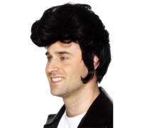 1950's Rockstar Elvis Rock n Roll Wig Black Adult Men's Fancy Dress New