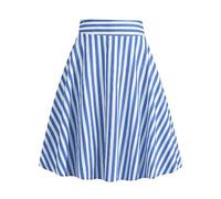 1950s Skirts for Women Vintage Striped Midi Skirt High Waist A-Line Flared Skirt Office Casual Knee Length Stripes Skirts, Light Blue White Striped, XL