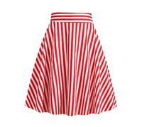 1950s Skirts for Women Vintage Striped Midi Skirt High Waist A-Line Flared Skirt Office Casual Knee Length Stripes Skirts, Red White Striped, XXL