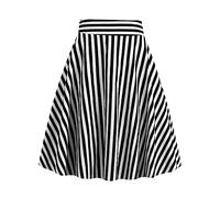 1950s Skirts for Women Vintage Striped Midi Skirt High Waist A-Line Flared Skirt Office Casual Knee Length Stripes Skirts, Black White Striped, S
