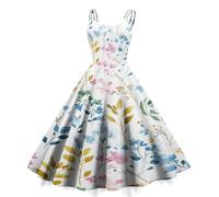1950s Style Vintage Floral Swing Dress for Women Spaghetti Strap A Line Midi Summer Sleeveless Retro Yellow 2XL