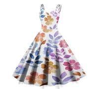 1950s Style Vintage Floral Swing Dress for Women Spaghetti Strap A Line Midi Summer Sleeveless Retro Multicolor L