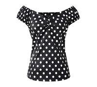 1950s Vintage Retro Dolores Top 50s Rockabilly Pinup, Black/White Polka Dot, 16