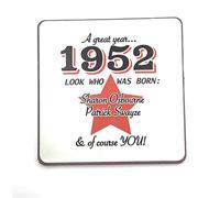 1952- A great year. A Year You Were Born Coaster with Two Celebrities That Were Born In the Same Year. Gift, Present, Christmas, Birthday, Anniversary, Stocking Filler, Father's Day, Mother's Day