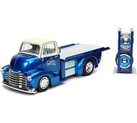 1952 Chevy COE Flatbed Tow Truck Crown Towing Candy Blue and Cream with Extra Wheels Just Trucks Series 1/24 Diecast Model Car by Jada 32708