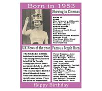 1953 birthday card, born in 1953 birthday card, read all about the year they were born, who was born in the same year and more.