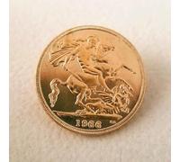 1957-1968 British Gold Sovereign Coin, Queen Elizabeth II，1966 | St George & Dragon, Milled Edge, Obverse Portrait, Collectible Coin, 22ct Gold