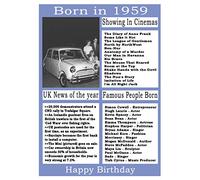 1959 birthday card, born in 1959 birthday card, read all about the year they were born, who was born in the same year and more.