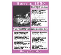 1959 birthday card, born in 1959 birthday card, read all about the year they were born, who was born in the same year and more.