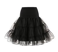 195S Petticoat Underskirt for Under Dress Plus Size Solid Color Mesh Skirt Hoop Skirt Tulle Underskirt Petticoats for Under Dress Long Vintage Rockabilly Petticoat Retro Tutu Black