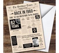 1960 Newspaper Any Age Any Year You were Born Facts Personalised Birthday Card | Any Age Any Year Personalised Birthday Card | Milestone Birthday Card | Facts from The Year You were Born
