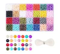 1960Pcs Pearl Beads, 28 Colors 6mm Plastic Round Pearl Beads Bracelet Making Kit Withe Wire, Small Pearls Filler Bead for Jewelry Making, Bracelets, DIY Crafts