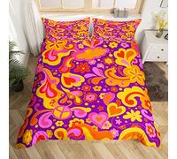 1960'S 1970'S Duvet Cover For Girls Disco Hippie Indie Flower Bedding Set Double Size Colorful Funky Summer Floral Comforter Cover Bohemia Groovy Garden Floral Bed Cover With 2 Pillow Sham