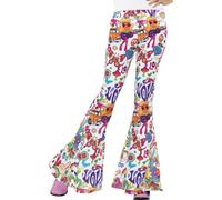 Large Multicoloured Groovy Flared Ladies Trousers. - trousers fancy dress flared costume ladies flares 60s 1960s disco womens groovy 1970s adults