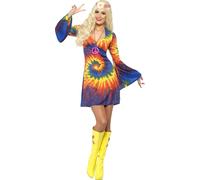 1960s 1970s Tie Dye Costume Hippy Hippie Retro Womens Ladies Fancy Dress New