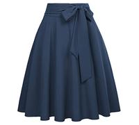1960s Female Retro Classic Knee Length Fancy Skirts with Front Knot Dark Blue(561-12) Small
