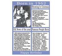 1962 birthday card, born in 1962 birthday card, read all about the year they were born, who was born in the same year and more.