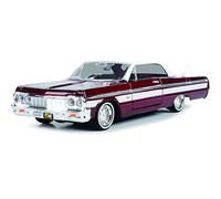 1964 Chevy Impala Lowrider Hard Top Candy Red Metallic with White Top Get Low Series 1/24 Diecast Model Car by Motormax 79021 Y