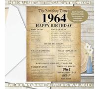 1964 Facts 60th Birthday Personalised ANY NAME Happy Birthday Greeting Card Memories Back in the Year Of Birth -140