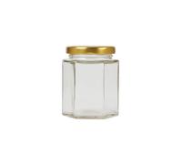 196ml/8oz Pack of 72 Hexagonal Jam Jars with Lids, Glass Storage Honey Jars Pickles Chutneys with Screw Gold Lid