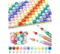 196PCS FIVEIZERO Focal Beads for Pens - 12mm AB Rainbow Acrylic Beads & 6mm Rhinestone Spacers in 12 Colors for Beadable Pens, Bracelets, Jewelry Making & DIY Crafts