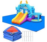 197 x 118 Inch Bounce House Mat for Inflatable Bouncer, Protective Ground Tarp for Inflatable for Jumping Castles Protective Underlay Pad with 10 Metal Ground Stakes （Only Mat）