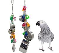 1970 Pk2 Pot and Spoon Delight Bird Toy - Stainless Steel Foraging Toy for African Greys, Macaws, Cockatoos, and Conures - Large Parrot Toy for Enrichment and Chewing Fun