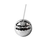 1970's Ball Drink Cup with Straw Disco Ball Cocktail Cup Suitable for Metal Shiny Foil Color Graduation Anniversary Party Straw Cup Tableware (Silver)