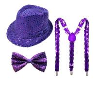 1970s Disco Party Costume Accessories Set for Adults with Sparkly Hat Suspenders and Bow Tie for Halloween Mardi Gras 60s 70s Party (Purple,One Size)