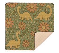 1970s Retro Floral Dinosaur Wallpaper Large Sturdy Baby Gym & Activity Mat for Floor Water Resistant Playroom Activity Mat for Babies Infants Toddlers, 50'' x 50''