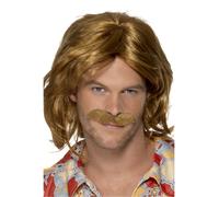 1970s Super Trooper Wig Adults Fancy Dress Disco Dancing & Tash 80s