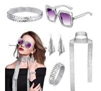 1970s Themed Accessory Kit - Disco Era Jewelry Collection Includes Shimmering Scarf, Bold Earrings, Retro Sunglasses | Complete Set of 1970s