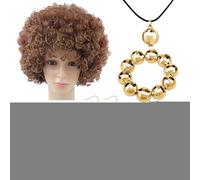 1970s Women's Disco Accessories Set | 5 Bling 70s Disco Costume Set Rapper Costume - Necklace, Afro Wig, Earrings, Bracelet for Men Women Retro Parties