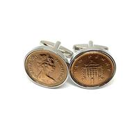 1974 52nd Birthday gift for men Anniversary one pence coin cufflinks - One pence cufflinks from 1974 for a 52nd Birthday