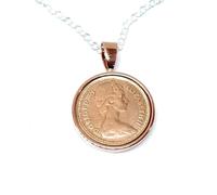 1974 52nd Birthday Half Pence Solid Pendant Mum, Dad, Brother, Sister- 52nd Birthday-Coin Pendant, 52nd Anniversary Rose/Gld